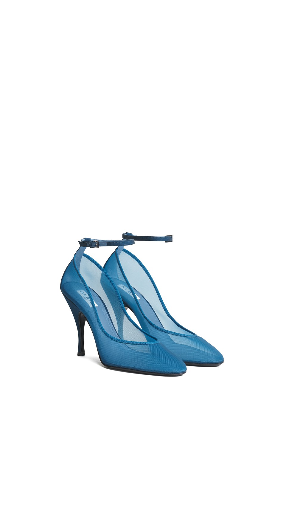 ALA&Iuml;A STRAPPY PUMPS IN MESH FADED BLUE - View 2