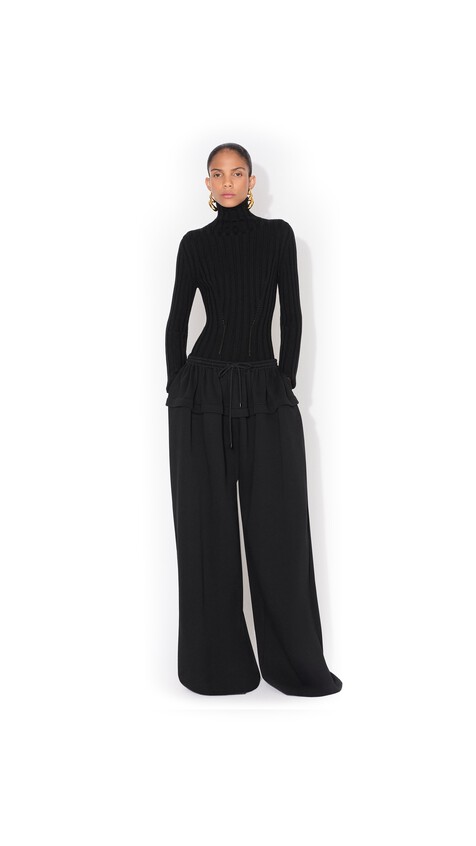 ALA&Iuml;A PEPLUM FLEECE PANTS BLACK - View 2