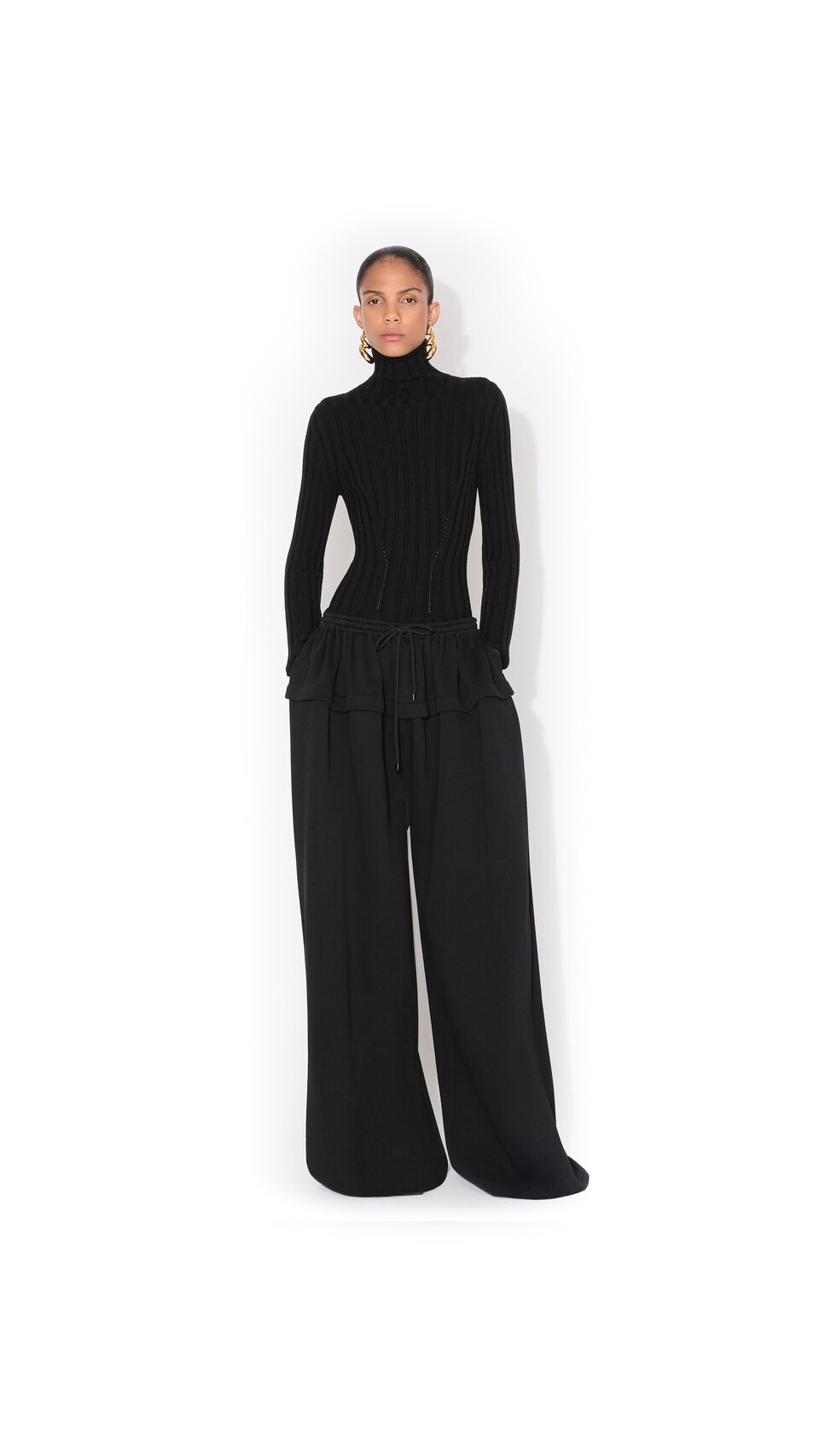 ALA&Iuml;A PEPLUM FLEECE PANTS BLACK - View 2