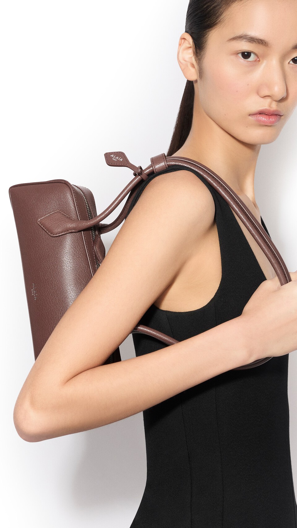 ALA&Iuml;A LE TECKEL SMALL BAG IN LEATHER BROWN - View 4