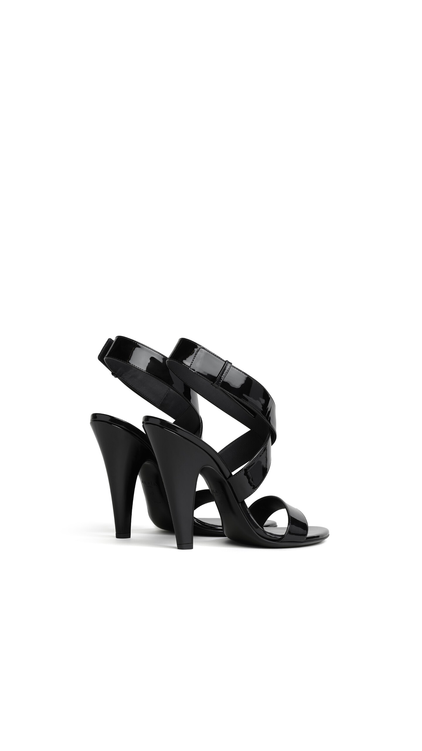 ALA&Iuml;A CONE SANDALS IN PATENT CALFSKIN BLACK - View 3