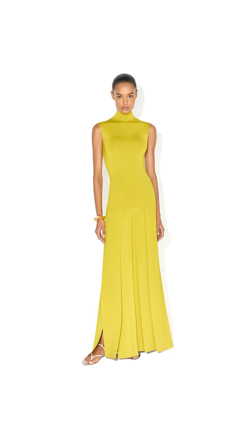 ALA&Iuml;A MAXI PLEATED DRESS LIME - View 2