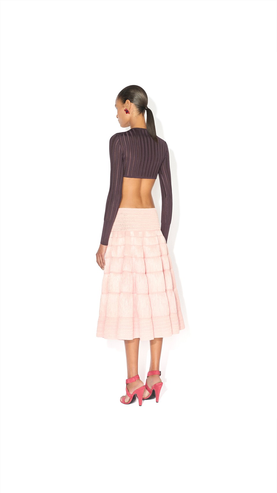 ALA&Iuml;A SHINY CRINOLINE CROPPED CARDIGAN PLUM - View 4